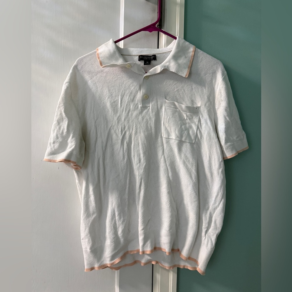 Banana Republic Men’s White Polo with Peach Trim